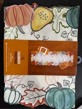 Fall Pumpkin Table Runner - Orange, Yellow, Teal, Green